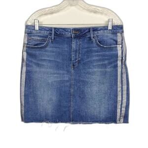 Sam Edelman Mini Denim Skirt Blue Womens Size 32 High Rise Raw Hem Metallic